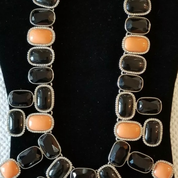 Banana Republic Signed Black Orange Rhinestone Statement Bib Necklace - Picture 3 of 4